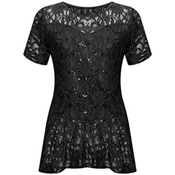 Picture of BLACK LACE SEQUINS PEPLUM STRETCH TOP